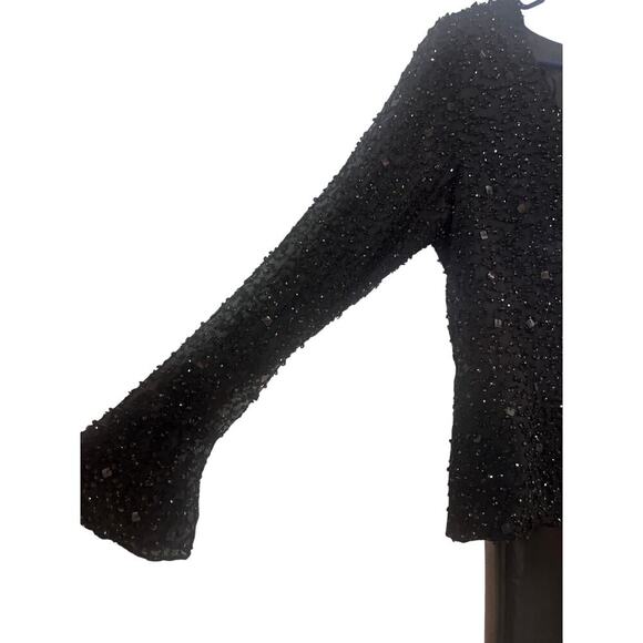 Papell Boutique Black Evening Beaded Long Sleeve Blouse Size Large - Picture 4 of 8